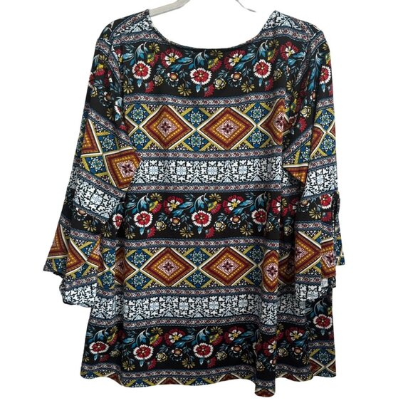 AGB Women's Boho Tunic Top 2X Colorful Geometric & Floral Print 3/4 Sleeves Top - Picture 11 of 11
